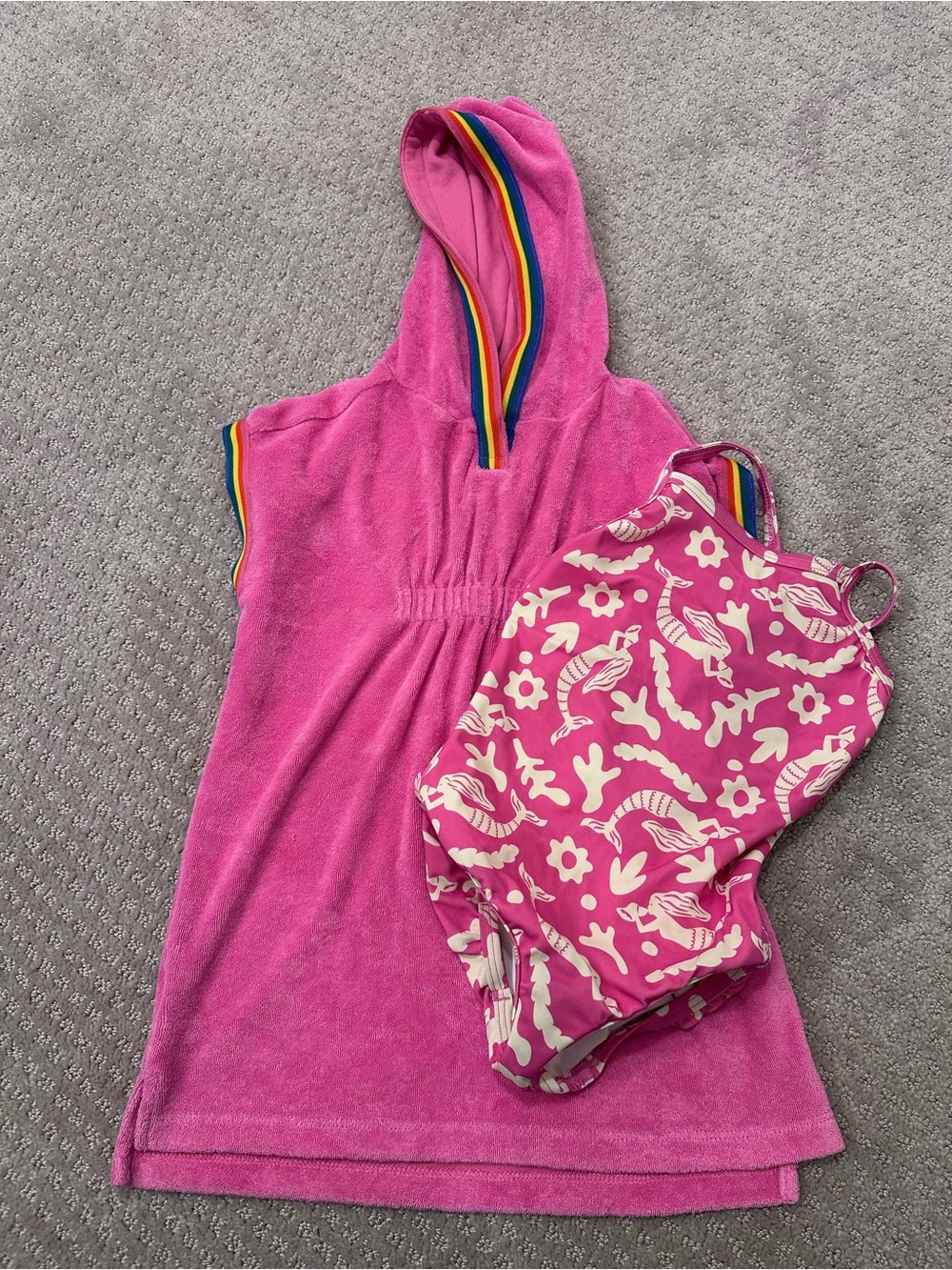 Hanna Andersson Girls Swim Bundle, Terry Hooded Cover-Up Mermaid Bathing Suit 3T